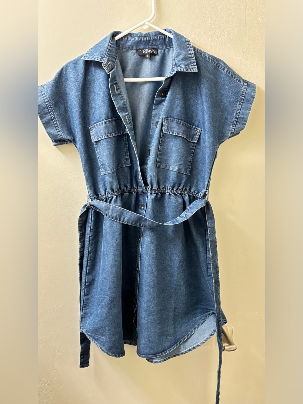 Blush Denim Shirt Dress - Blue